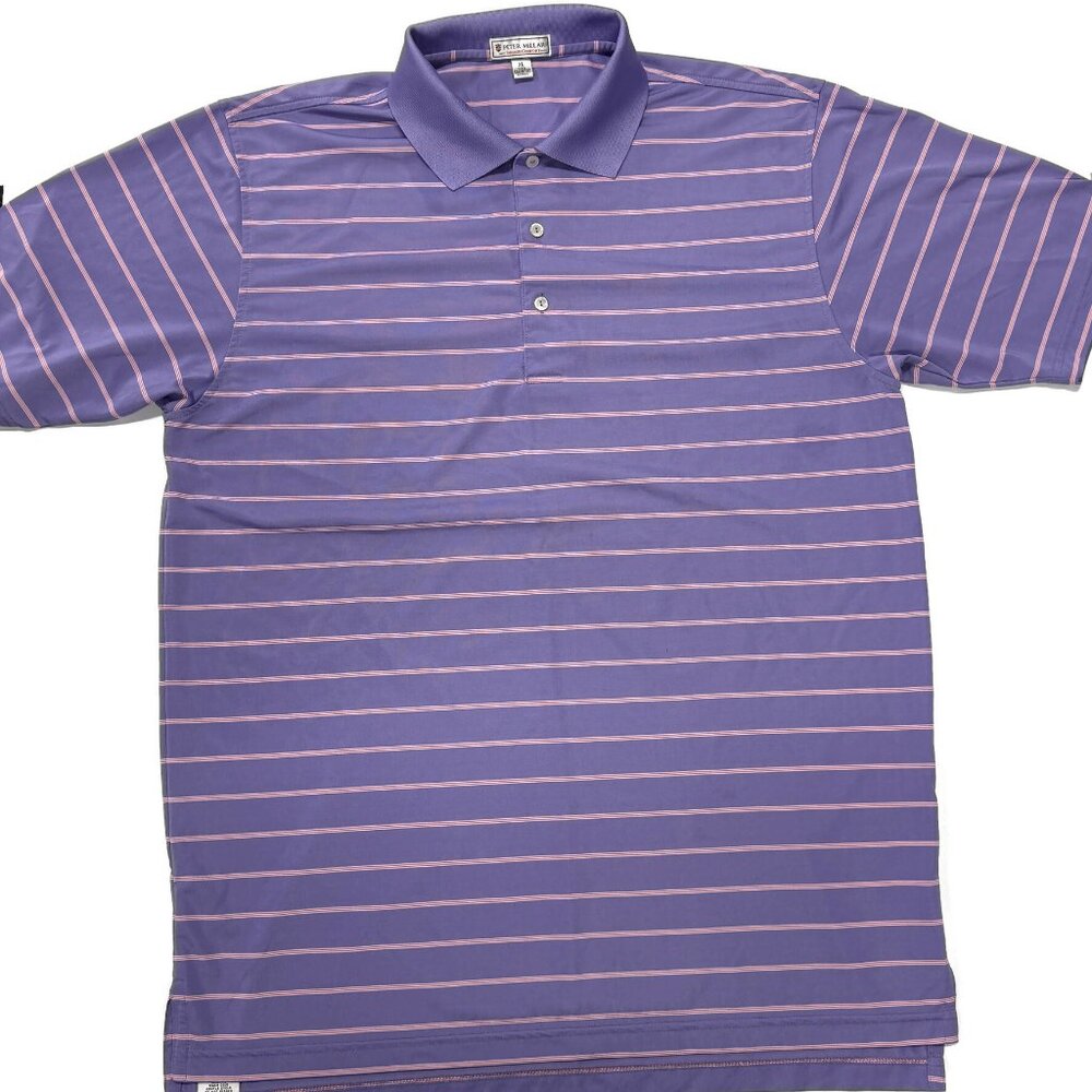 Peter Millar Summer Comfort Polo Shirt‎ Mens XL Purple Striped S/S Golf